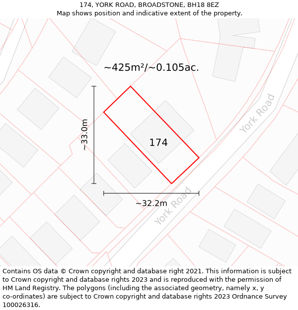 174, YORK ROAD, BROADSTONE, BH18 8EZ: Plot and title map