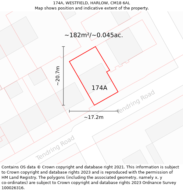 174A, WESTFIELD, HARLOW, CM18 6AL: Plot and title map