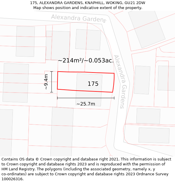 175, ALEXANDRA GARDENS, KNAPHILL, WOKING, GU21 2DW: Plot and title map