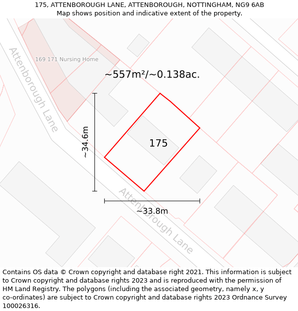 175, ATTENBOROUGH LANE, ATTENBOROUGH, NOTTINGHAM, NG9 6AB: Plot and title map