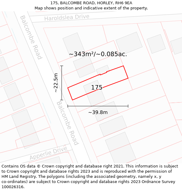 175, BALCOMBE ROAD, HORLEY, RH6 9EA: Plot and title map