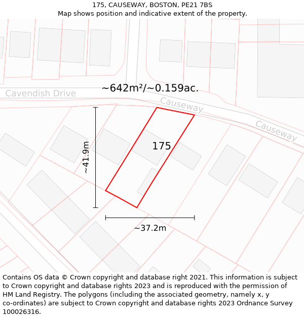 175, CAUSEWAY, BOSTON, PE21 7BS: Plot and title map