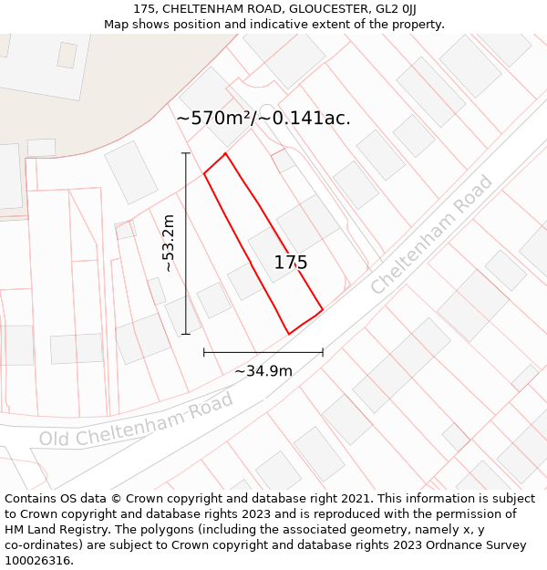 175, CHELTENHAM ROAD, GLOUCESTER, GL2 0JJ: Plot and title map