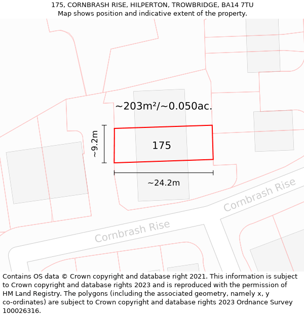 175, CORNBRASH RISE, HILPERTON, TROWBRIDGE, BA14 7TU: Plot and title map