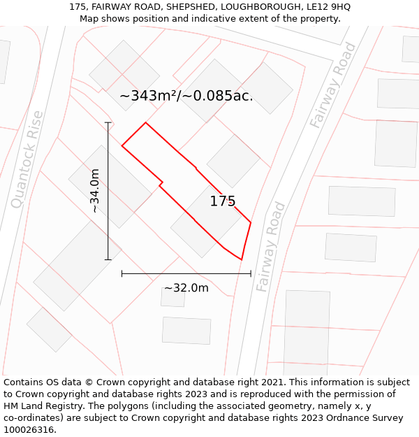 175, FAIRWAY ROAD, SHEPSHED, LOUGHBOROUGH, LE12 9HQ: Plot and title map