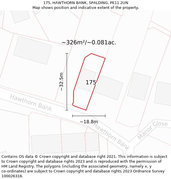 175, HAWTHORN BANK, SPALDING, PE11 2UN: Plot and title map