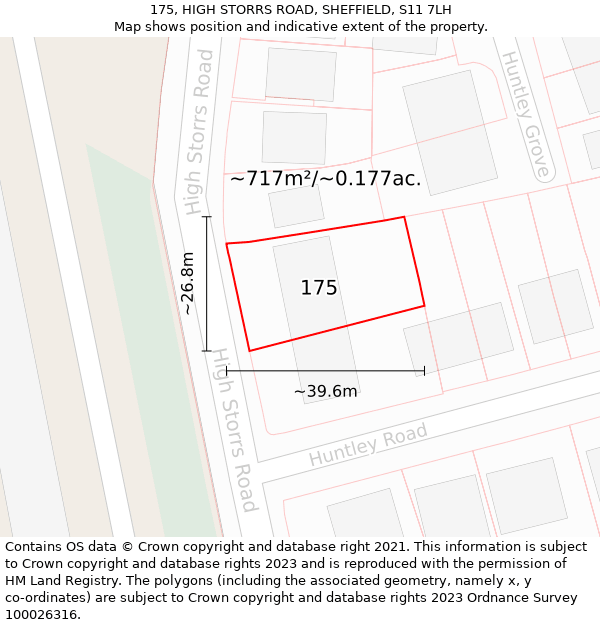 175, HIGH STORRS ROAD, SHEFFIELD, S11 7LH: Plot and title map