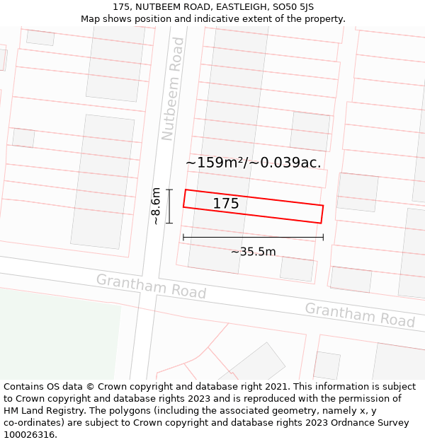 175, NUTBEEM ROAD, EASTLEIGH, SO50 5JS: Plot and title map