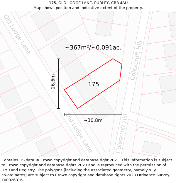 175, OLD LODGE LANE, PURLEY, CR8 4AU: Plot and title map
