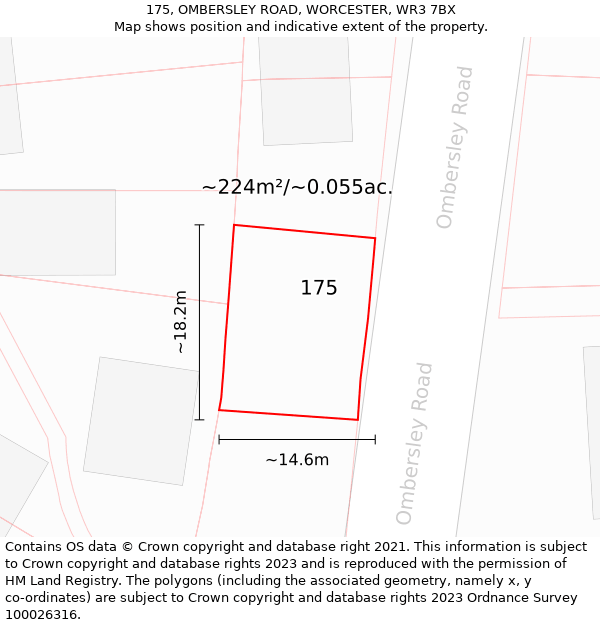 175, OMBERSLEY ROAD, WORCESTER, WR3 7BX: Plot and title map