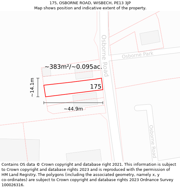 175, OSBORNE ROAD, WISBECH, PE13 3JP: Plot and title map