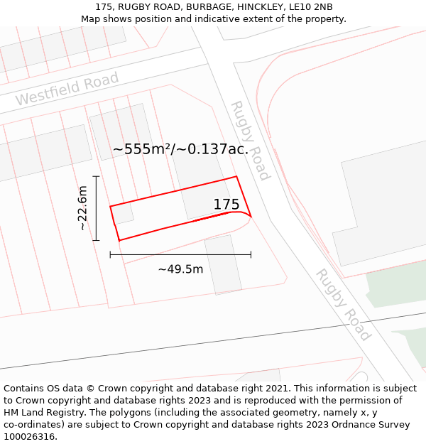 175, RUGBY ROAD, BURBAGE, HINCKLEY, LE10 2NB: Plot and title map