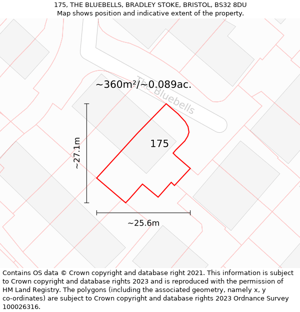 175, THE BLUEBELLS, BRADLEY STOKE, BRISTOL, BS32 8DU: Plot and title map