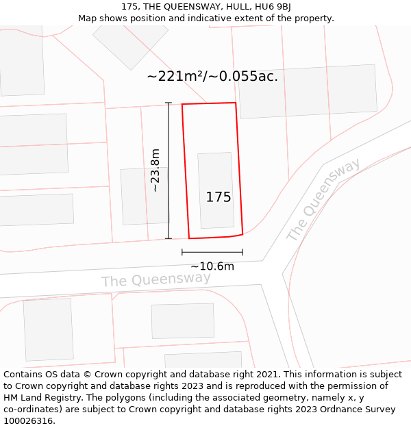 175, THE QUEENSWAY, HULL, HU6 9BJ: Plot and title map