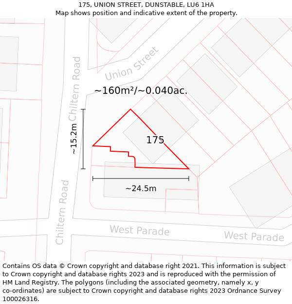 175, UNION STREET, DUNSTABLE, LU6 1HA: Plot and title map