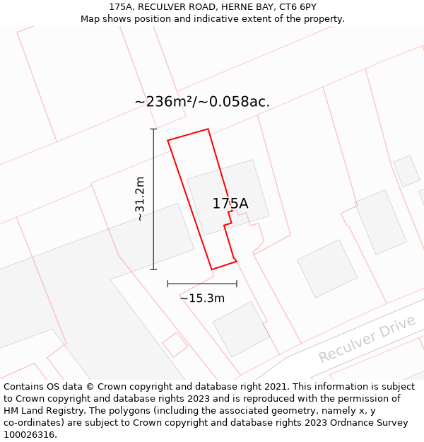 175A, RECULVER ROAD, HERNE BAY, CT6 6PY: Plot and title map