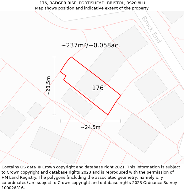 176, BADGER RISE, PORTISHEAD, BRISTOL, BS20 8LU: Plot and title map