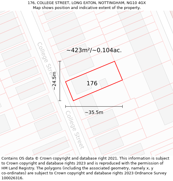 176, COLLEGE STREET, LONG EATON, NOTTINGHAM, NG10 4GX: Plot and title map