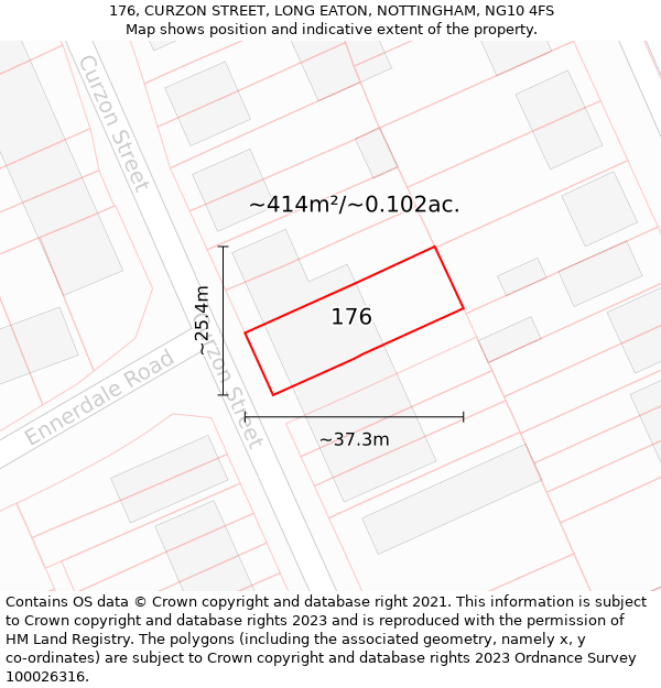 176, CURZON STREET, LONG EATON, NOTTINGHAM, NG10 4FS: Plot and title map