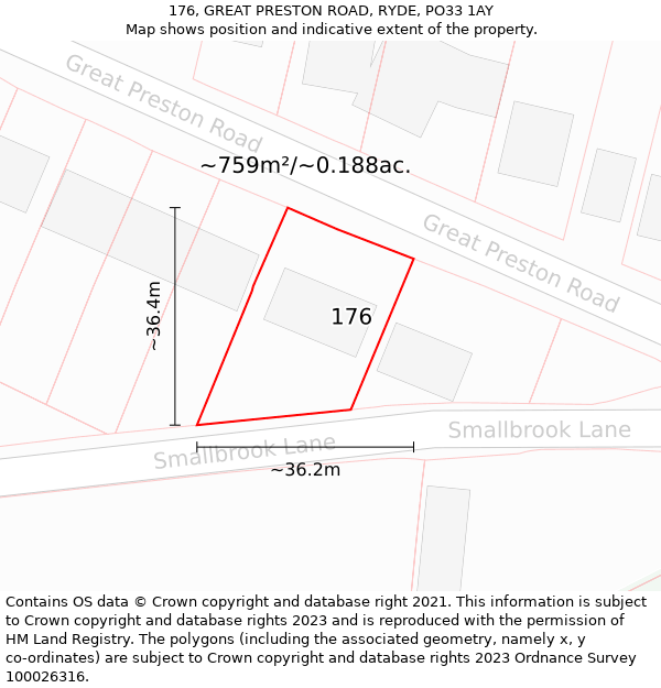 176, GREAT PRESTON ROAD, RYDE, PO33 1AY: Plot and title map