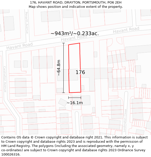 176, HAVANT ROAD, DRAYTON, PORTSMOUTH, PO6 2EH: Plot and title map