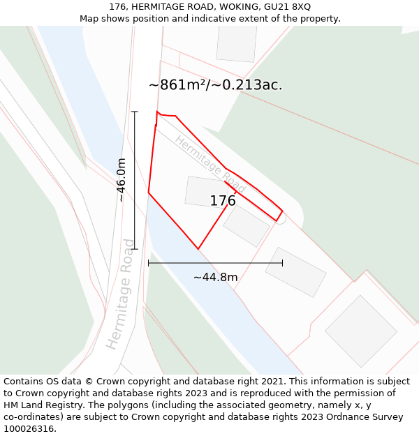 176, HERMITAGE ROAD, WOKING, GU21 8XQ: Plot and title map