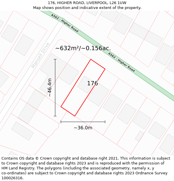 176, HIGHER ROAD, LIVERPOOL, L26 1UW: Plot and title map