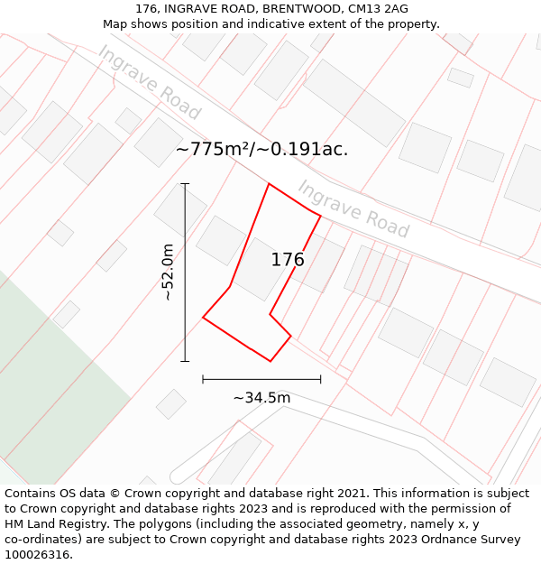 176, INGRAVE ROAD, BRENTWOOD, CM13 2AG: Plot and title map