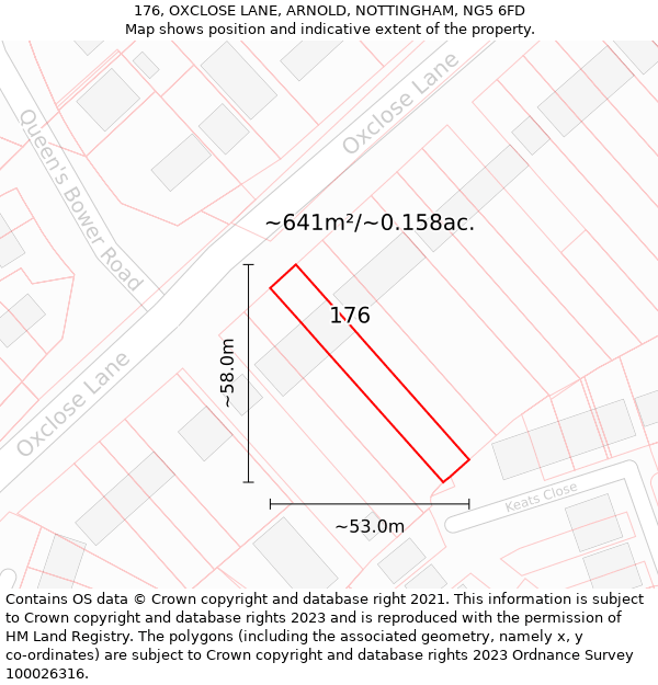 176, OXCLOSE LANE, ARNOLD, NOTTINGHAM, NG5 6FD: Plot and title map