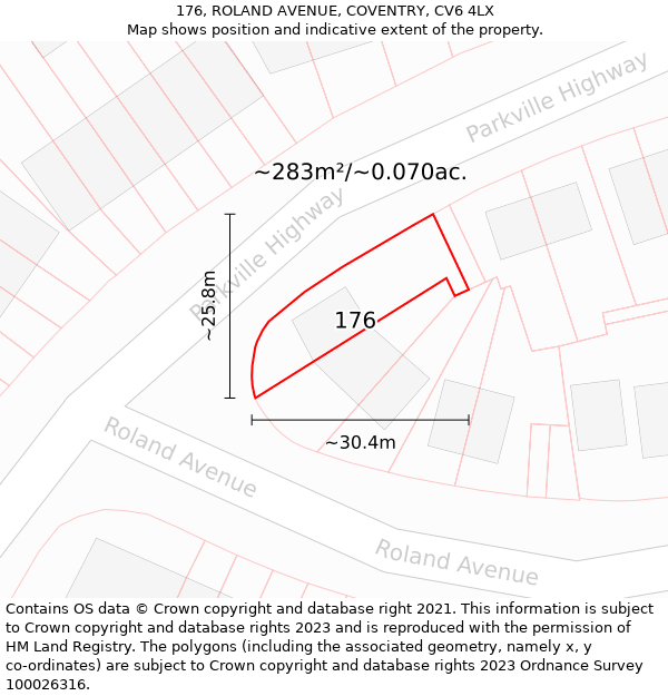 176, ROLAND AVENUE, COVENTRY, CV6 4LX: Plot and title map