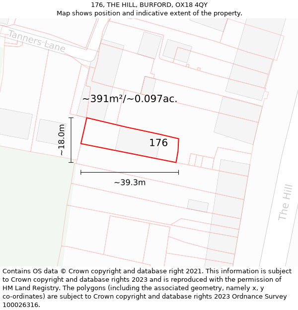 176, THE HILL, BURFORD, OX18 4QY: Plot and title map