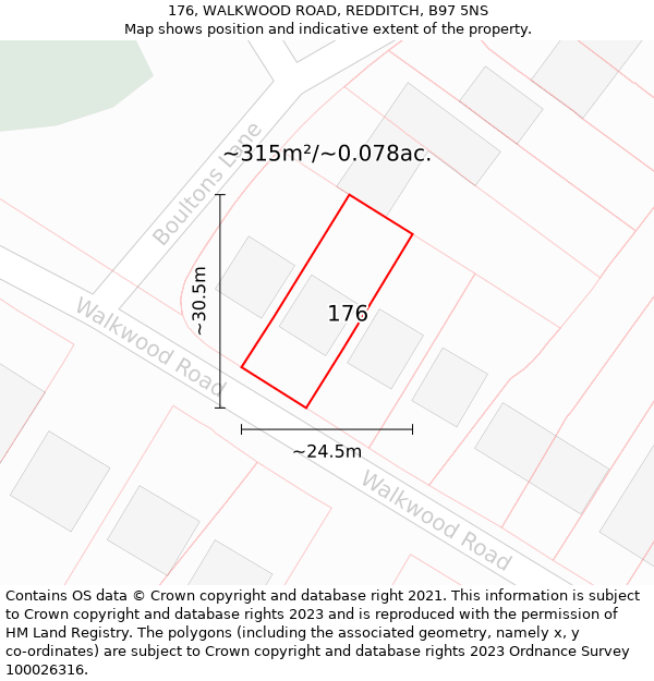 176, WALKWOOD ROAD, REDDITCH, B97 5NS: Plot and title map