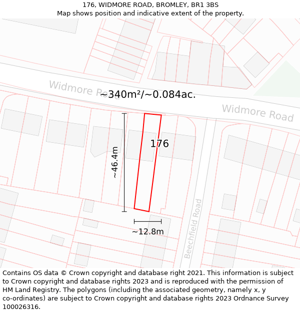 176, WIDMORE ROAD, BROMLEY, BR1 3BS: Plot and title map