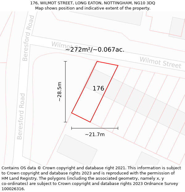 176, WILMOT STREET, LONG EATON, NOTTINGHAM, NG10 3DQ: Plot and title map