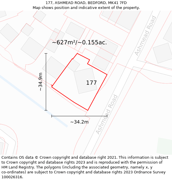 177, ASHMEAD ROAD, BEDFORD, MK41 7FD: Plot and title map