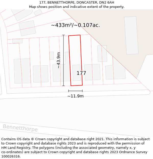 177, BENNETTHORPE, DONCASTER, DN2 6AH: Plot and title map