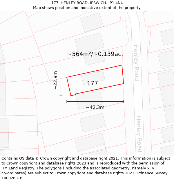 177, HENLEY ROAD, IPSWICH, IP1 4NU: Plot and title map
