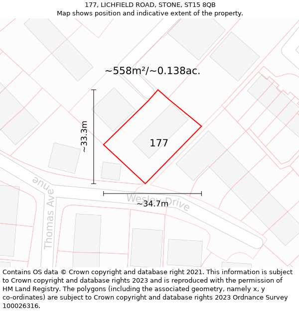 177, LICHFIELD ROAD, STONE, ST15 8QB: Plot and title map