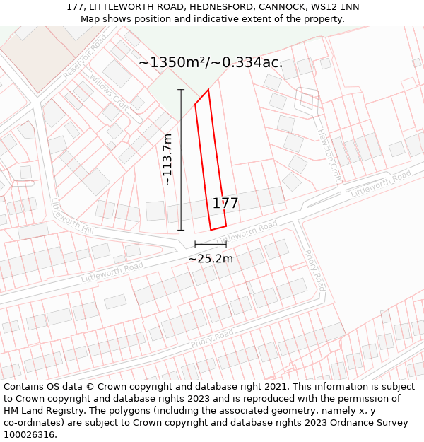 177, LITTLEWORTH ROAD, HEDNESFORD, CANNOCK, WS12 1NN: Plot and title map