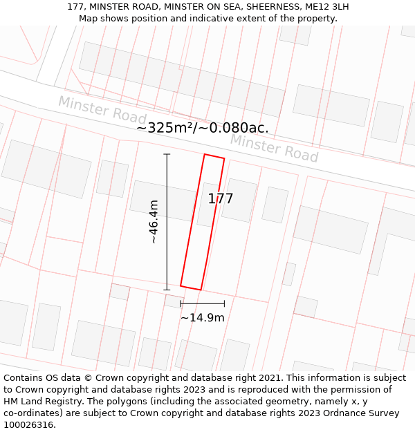 177, MINSTER ROAD, MINSTER ON SEA, SHEERNESS, ME12 3LH: Plot and title map