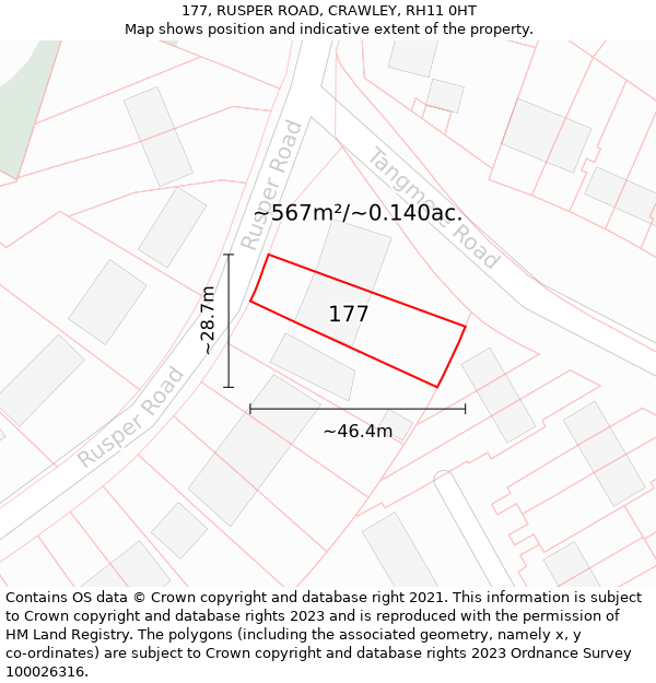 177, RUSPER ROAD, CRAWLEY, RH11 0HT: Plot and title map