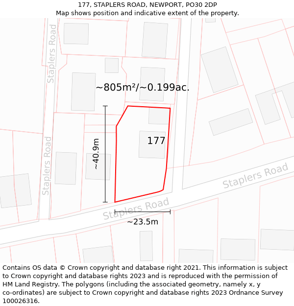 177, STAPLERS ROAD, NEWPORT, PO30 2DP: Plot and title map