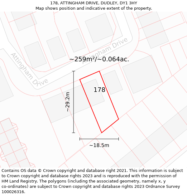 178, ATTINGHAM DRIVE, DUDLEY, DY1 3HY: Plot and title map