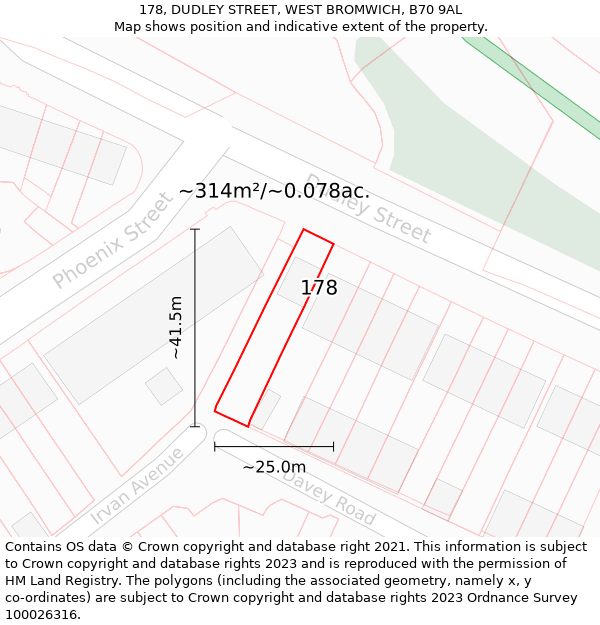 178, DUDLEY STREET, WEST BROMWICH, B70 9AL: Plot and title map