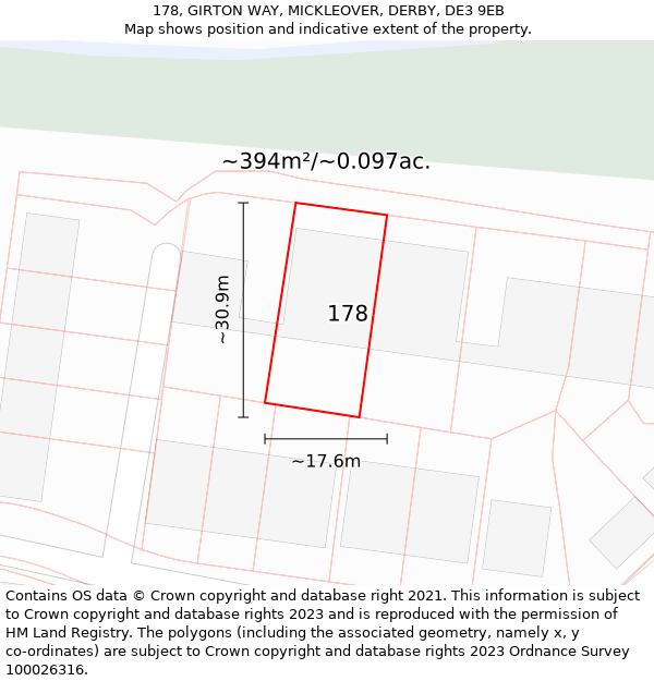 178, GIRTON WAY, MICKLEOVER, DERBY, DE3 9EB: Plot and title map