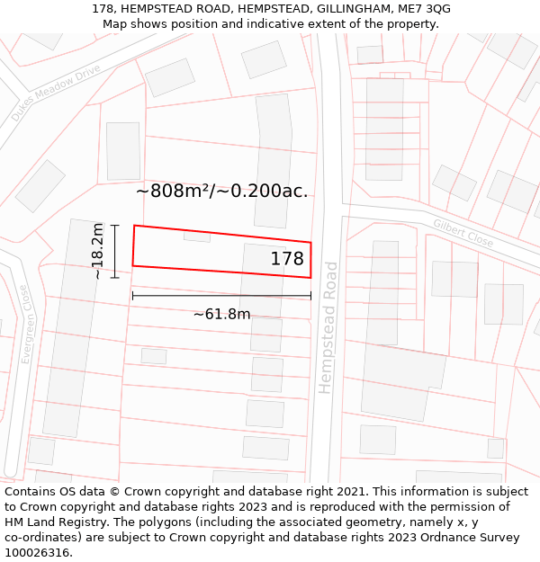 178, HEMPSTEAD ROAD, HEMPSTEAD, GILLINGHAM, ME7 3QG: Plot and title map