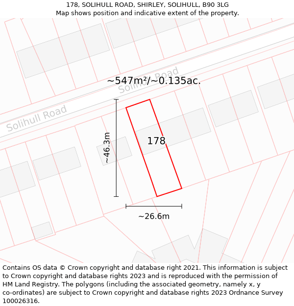 178, SOLIHULL ROAD, SHIRLEY, SOLIHULL, B90 3LG: Plot and title map