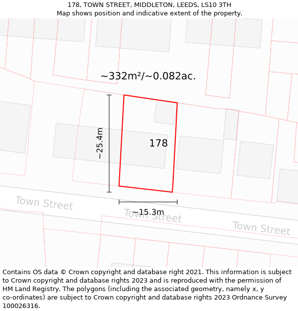178, TOWN STREET, MIDDLETON, LEEDS, LS10 3TH: Plot and title map