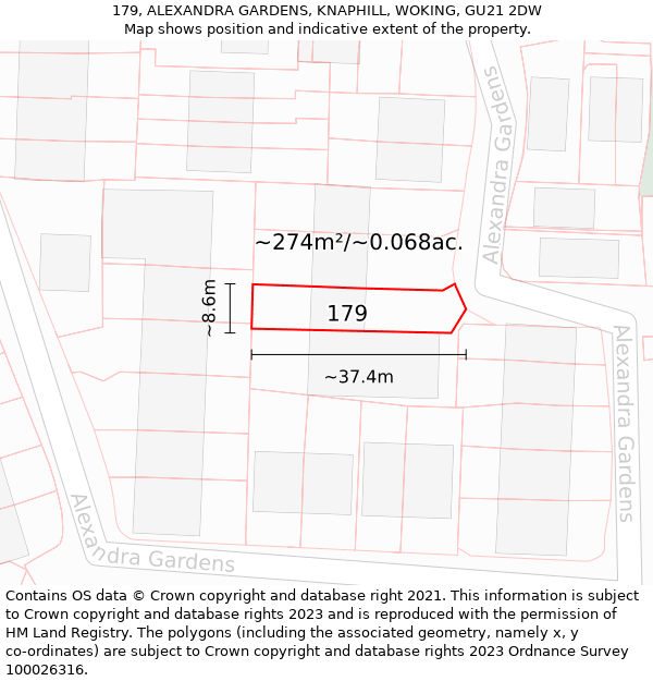 179, ALEXANDRA GARDENS, KNAPHILL, WOKING, GU21 2DW: Plot and title map