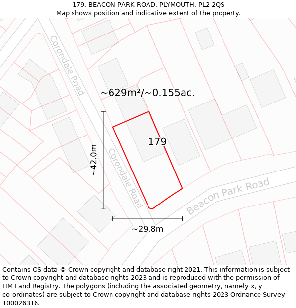 179, BEACON PARK ROAD, PLYMOUTH, PL2 2QS: Plot and title map